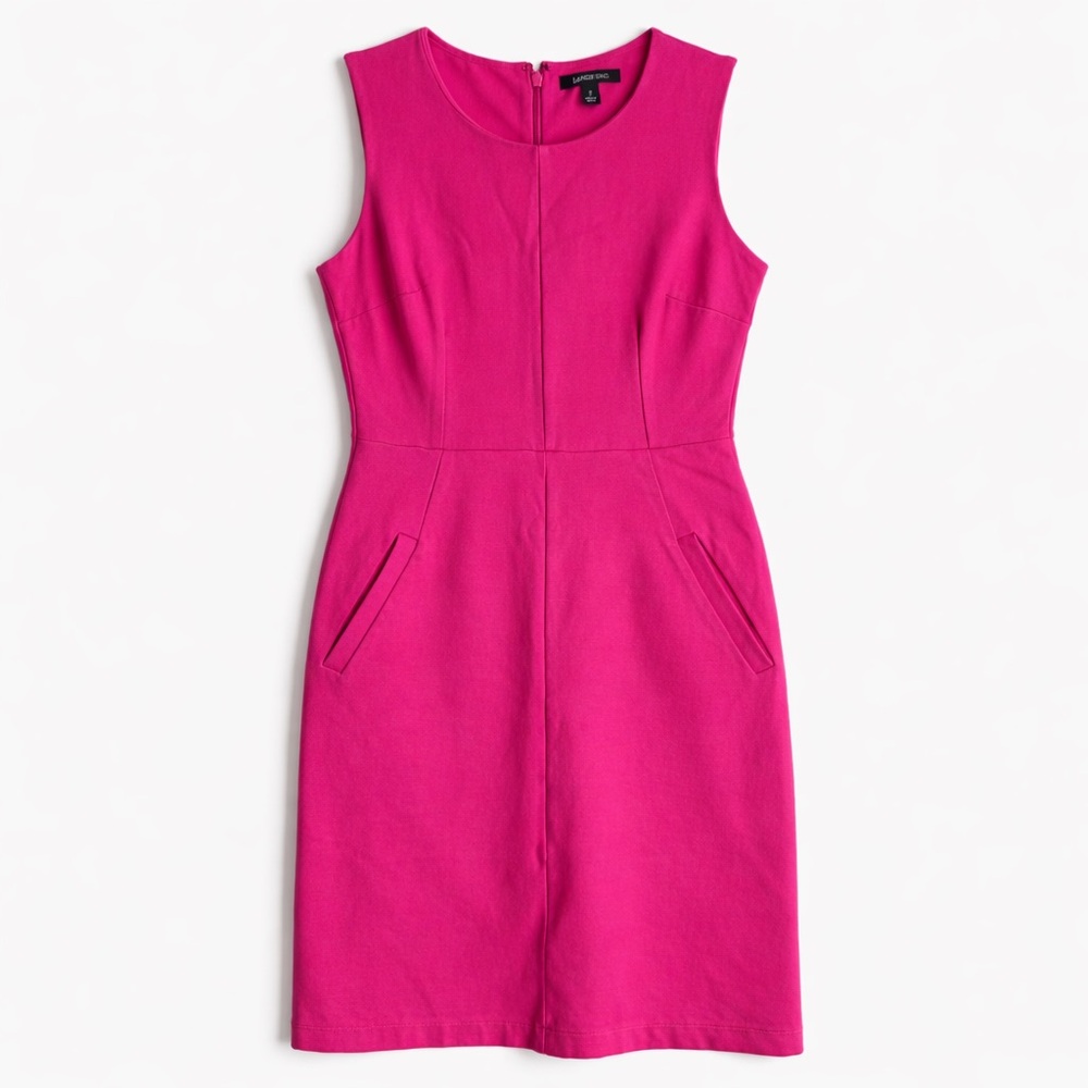 Lands’ End Hot Pink Sleeveless Stretch Sheath Dress Pockets Work Spring Resort 2